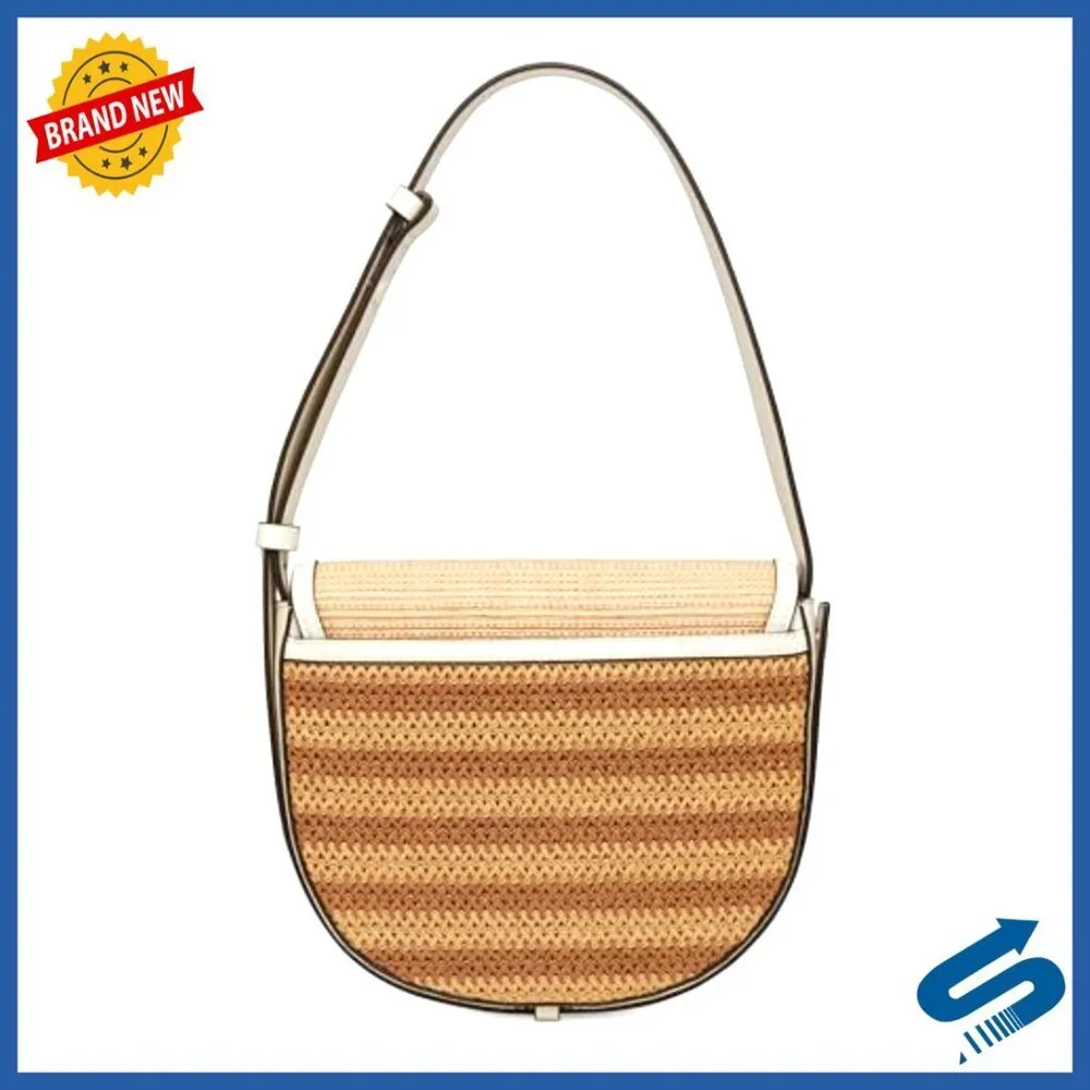 Organizational Saddle Crossbody Bag Vegan Leather Straw Minimal Chic Commuter